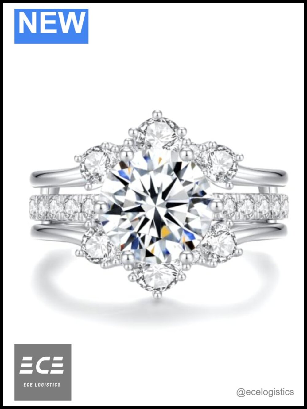 4.2CTTW Moissanite Wedding Ring Set 3CT Round Cut Sterling Silver Bridal